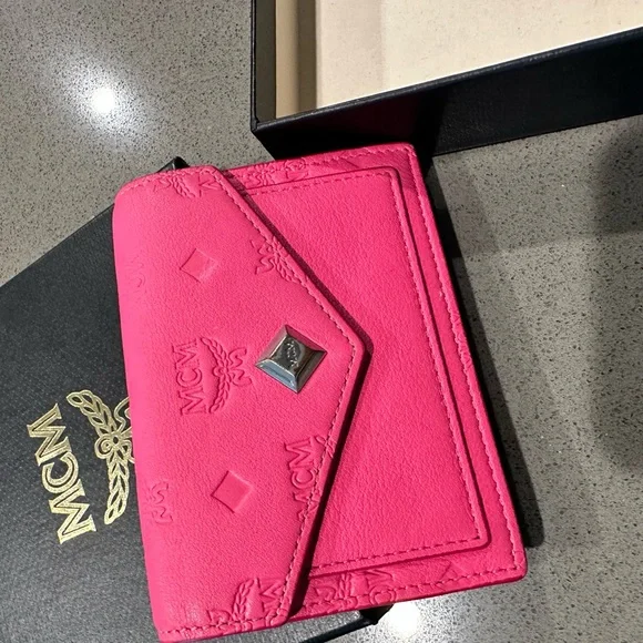 MCM Hot Pink Envelope Clutch with Silver-Tone Logo Accent - Picture 2 of 7